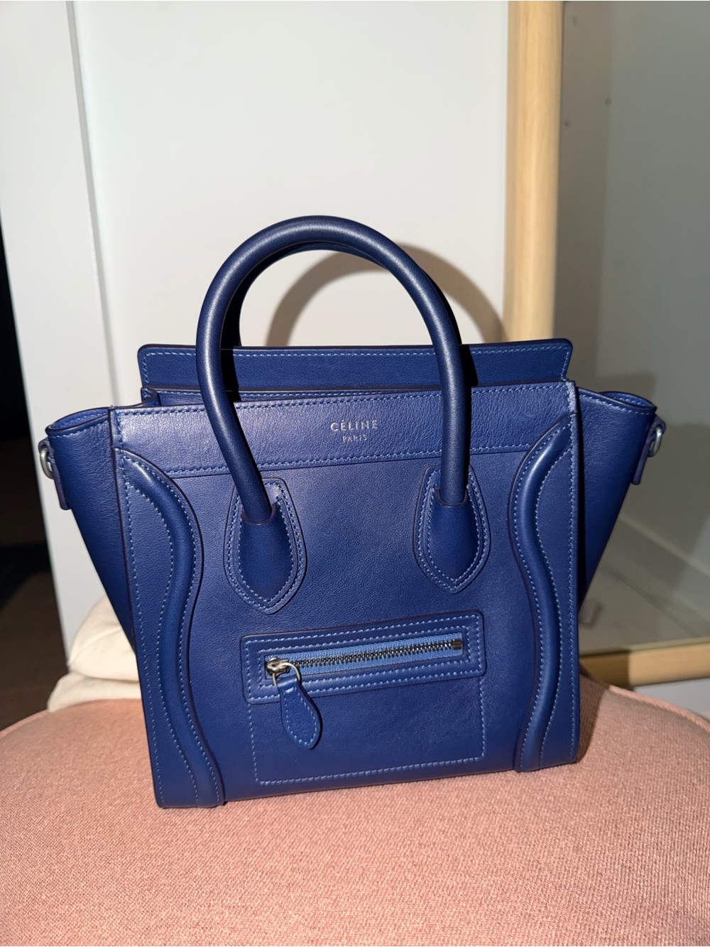 Celine Navy Blue Mini Luggage Tote Satchel